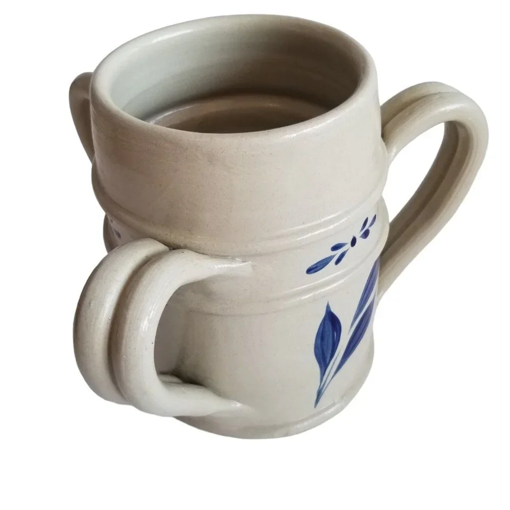 Williamsburg Pottery 3 Handle Mug Container Vase Cobalt Blue Stoneware Vintage